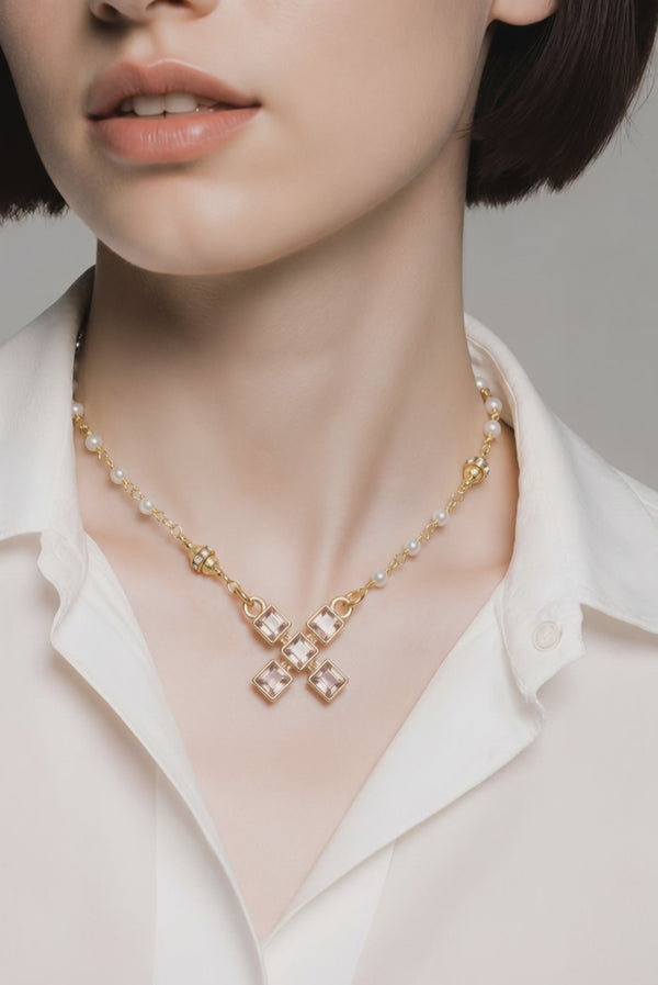 Petite Pearl Choker Necklace with CZ X Pendant - Hugs & Kisses XXOO- Layering Jewelry