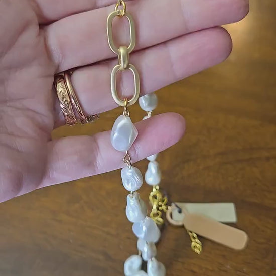 Baroque Pearl Necklace with Sophisticated Matte Gold Focal Connector -Layering Jewelry