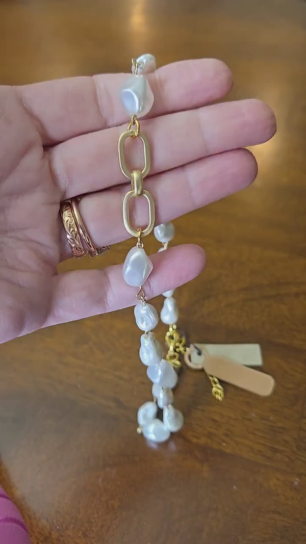 Baroque Pearl Necklace with Sophisticated Matte Gold Focal Connector -Layering Jewelry