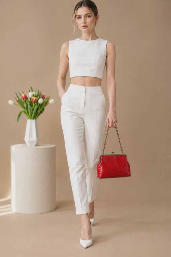 Full Grain Red Croc Embossed Leather Handbag | Convertible Chain Shoulder Bag
