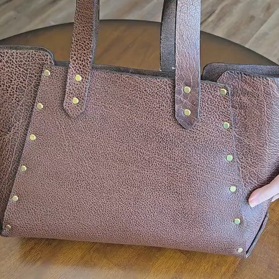 Large Brown Leather Tote - Handcrafted Genuine Buffalo Leather Tote