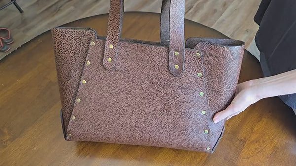 Large Brown Leather Tote - Handcrafted Genuine Buffalo Leather Tote